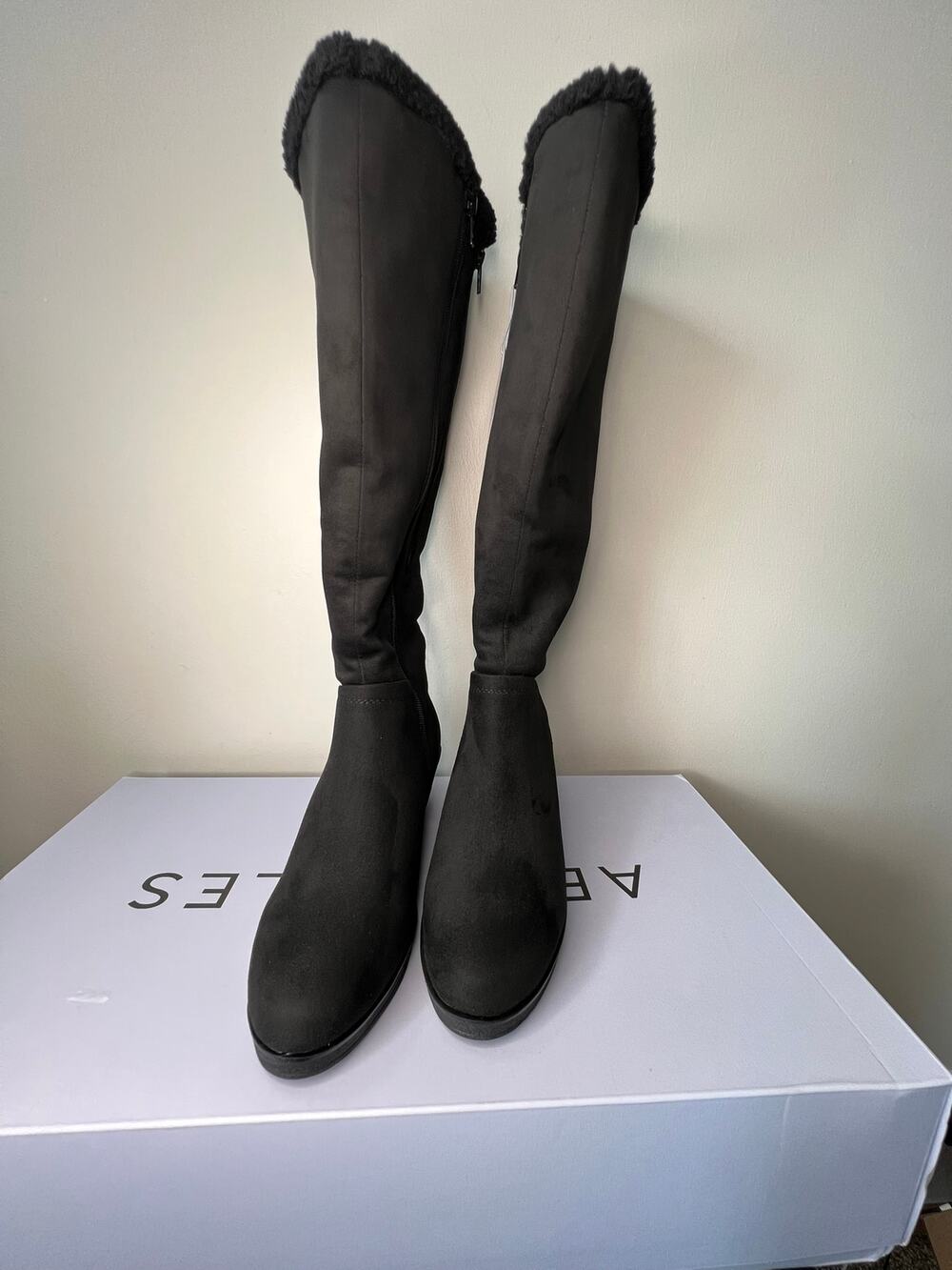 Aerosoles Binocular Black Faux Suede Wedge Tall Boots 9.5M New in Box